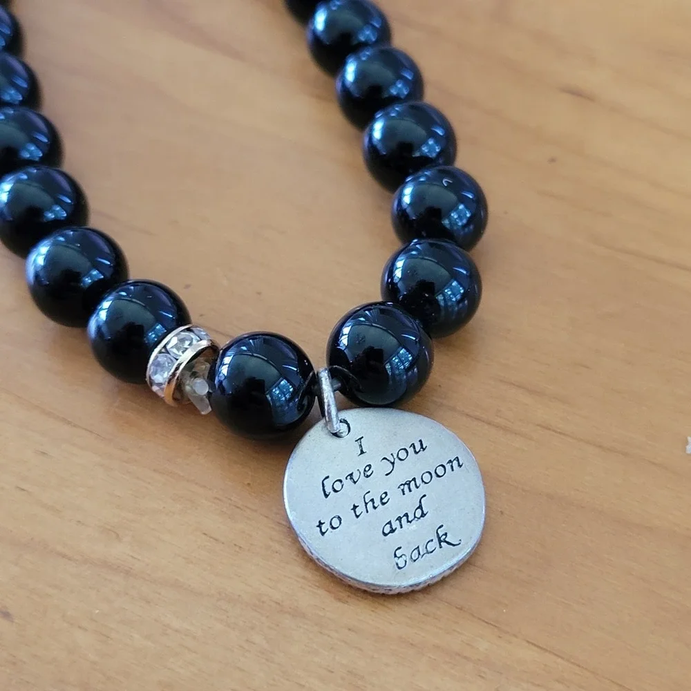 Black Bead Stretch Bracelet I Love You To The Moon And Back Charm